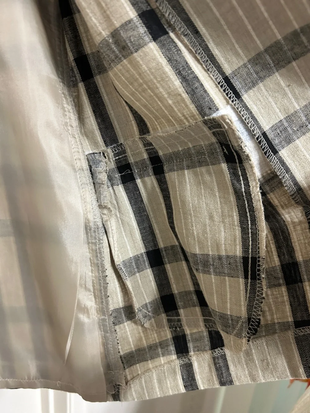 Laura Gayle Linen Black and Tan Plaid Single-Button Blazer Lightweight Summer - Picture 11 of 15